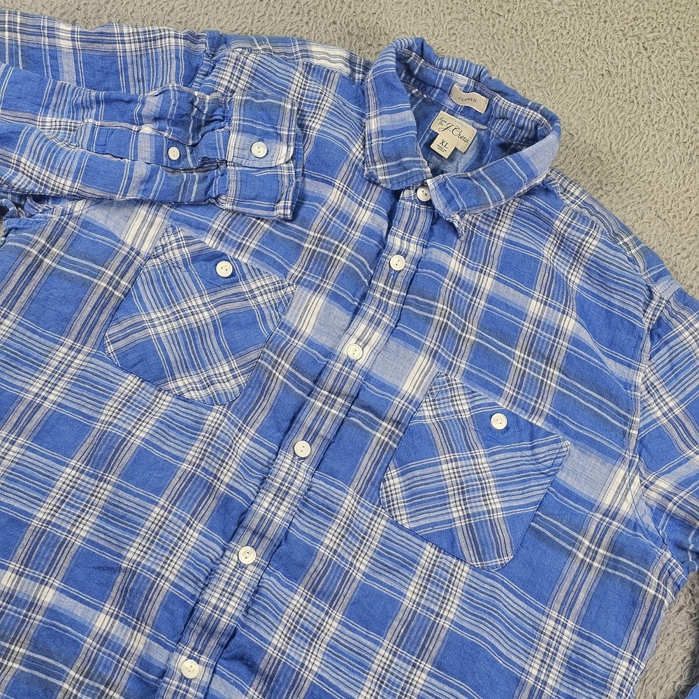 J.Crew Baird McNutt Linen Shirt Mens XL Blue Plaid Long Sleeve Button Up Classic